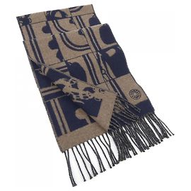 Cashmere-Schal von Hermès Braun Marineblau