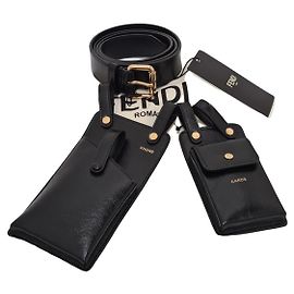 Fendi Black Leather Belt with Phone and Card Holders Black