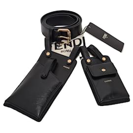 Schwarzer Leder-Gürtel von Fendi mit Telefon- und Kartenhaltern Schwarz