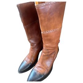 Botas altas de couro marrom Gucci Marrom