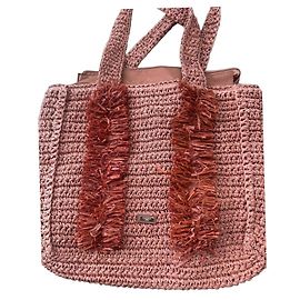 Autre Marque Bolso de paja rosa con flecos Rosa