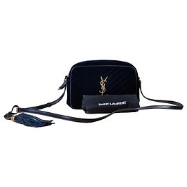 Borsa a Spalla in Velluto Blu Marino Saint Laurent Blu Blu navy