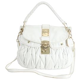 Borsa a Spalla in Pelle Matelassé Miu Miu Bianco