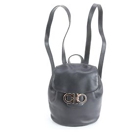 Salvatore Ferragamo Double Gancini Leather Backpack Black