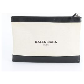 Balenciaga Navy Clip M 373834 Leather Clutch Bag for Men Black Beige