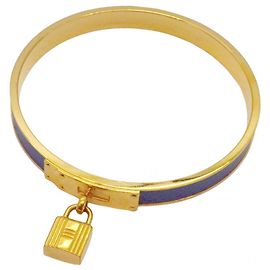 Hermès Hermes Kelly Bangle in Gold Plated Leather Blue Golden