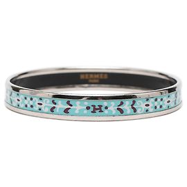 Hermès Blau schmaler Blumenblatt Emaille-Armband 62 Blau Andere