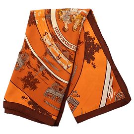 Hermès Orange Jeu des Omnibus et Dames Blanches Silk Scarf Orange