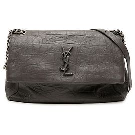 Crossbody West Hollywood em couro de bezerro cinza médio com estampa de crocodilo Monogram Saint Laurent Marrom Cinza antracite