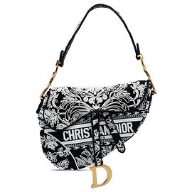 Bolsa de sela ornamental Cornely bordada em lona preta Dior Preto