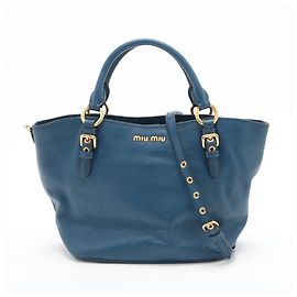 Borsa in pelle blu Madras Miu Miu Blu