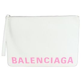 Balenciaga Logo Leder Clutch Tasche Weiß