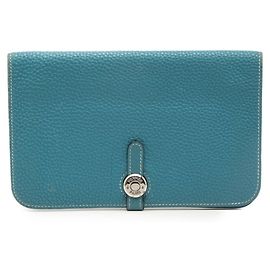 Cartera Larga Dogon GM de Hermès en Jean Azul Azul
