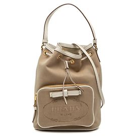 Prada Logo Jacquard Handbag White Beige