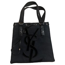 Borsa tote nera in tela e pelle Yves Saint Laurent Nero