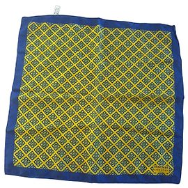 Lenço de seda Givenchy azul e amarelo padrão geométrico Azul Amarelo