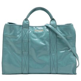 Borsa tote in pelle blu Miu Miu Blu