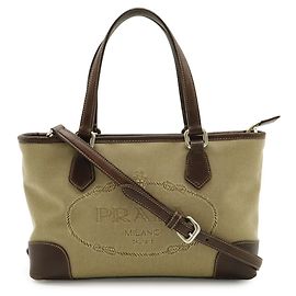 Prada Jacquard Handbag/Shoulder Bag Beige Khaki Dark brown