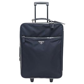 MALA DE CABINE PRADA TROLLEY VV0030 NYLON COURO SAFFIANO AZUL Azul marinho