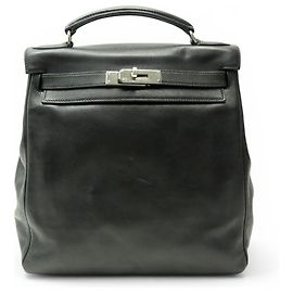 Hermès VINTAGE HERMES KELLY ADO PM 2002 BLACK SWIFT LEATHER BACKPACK BAG Black