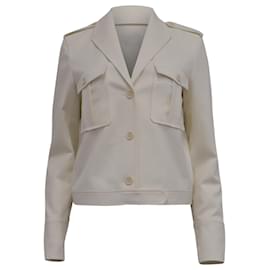 Theory Button-Down Cropped Jacket in White Wool  White Cream