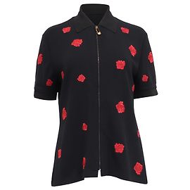 Polo Preto em Viscose com Rosas Bordadas da Versace Preto