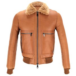 Dolce & Gabbana Shear-Lined Bomber Jacket in Brown Lamb Leather Brown Red