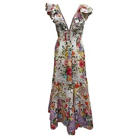 Robe maxi à volants imprimée floral Camilla en coton multicolore Multicolore