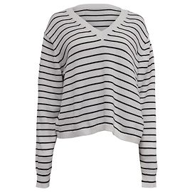 Suéter V-neck listrado Theory em algodão branco Branco