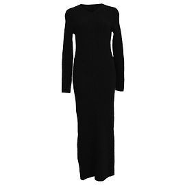 Totême Rippstrick-Maxikleid aus schwarzer Wolle Schwarz