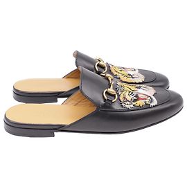 Gucci Princetown Tiger-Embroidered Mules in Black Leather Black