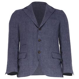 Brunello Cucinelli Single-Breasted Blazer with Pockets in Navy Blue Linen Blue Navy blue