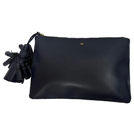 Pochette à franges Georgiana d'Anya Hindmarch en cuir bleu marine Bleu Bleu Marine
