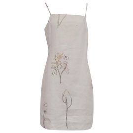 Vestido mini sem mangas impresso Theory em linho branco Branco Cru