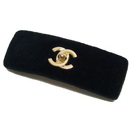 Chanel Turnlock Coco Mark Velour Barrette in Black Black