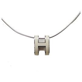Hermès Collar de cadena plateada Hermes Pop H Plata Blanco
