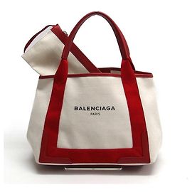 Bolsa Tote Cabas S Navy da Balenciaga Branco Vermelho