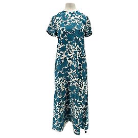 Autre Marque Kurzarmkleid mit blauem Blumenmuster aus Seide Blau