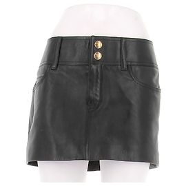 Falda de cuero negra Céline Negro