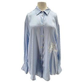 DMN Camicia blu a righe bianche in seta Blu