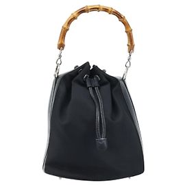 Gucci Vintage Bamboo Bucket Nylon and Leather Small Noir