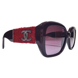 Chanel Square Bordeaux Tweed Fabric Sunglasses - 5512 - c.1461/S1 Dark red