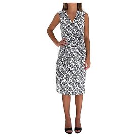Robe midi portefeuille Dries Van Noten à fleurs blanc et bleu marine Blanc Bleu Marine