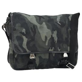Sac à épaule PRADA en nylon kaki argent authentique bs33935 Argenté Kaki