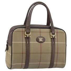 Bolsa de mão em lona Nova Check da Burberrys marrom e dourada Auth gh2024 Marrom Dourado