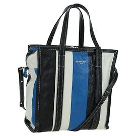 Bolsa Shopper Bazaar S em couro 2 em 1 azul prata BALENCIAGA 443096 Auth BSZ626V Prata Azul