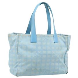 CHANEL Nova Bolsa Tote de Viagem Nylon Azul Prata CC Auth ti3796 Prata Azul