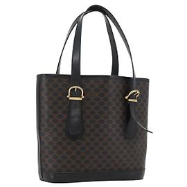 Céline CELINE Macadam Canvas Tote Bag PVC Leather Black Gold Auth LNZ687 Black Golden