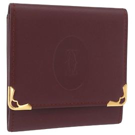 Monedero de cuero burdeos Must Line de CARTIER con dorado Auth BSZ452A Dorado Burdeos