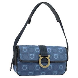 Bolsa de Ombro Gancini em Lona Bege Dourada Salvatore Ferragamo Auth gh1995A Bege Dourado